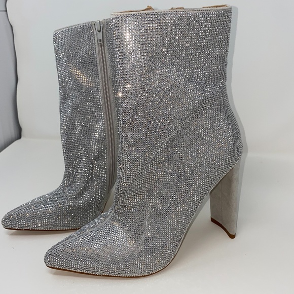 Aldo Shoes - Aldo Silver Rhinestoned Heeled Boots SIZE 9,EUR 40